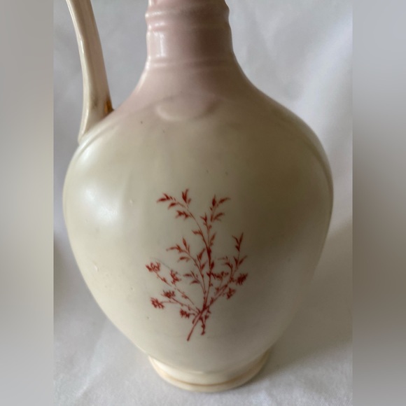 Antique Hand Painted Floral Porcelain Ewer Vase With Handle Unique Shape Marked - Picture 2 of 6